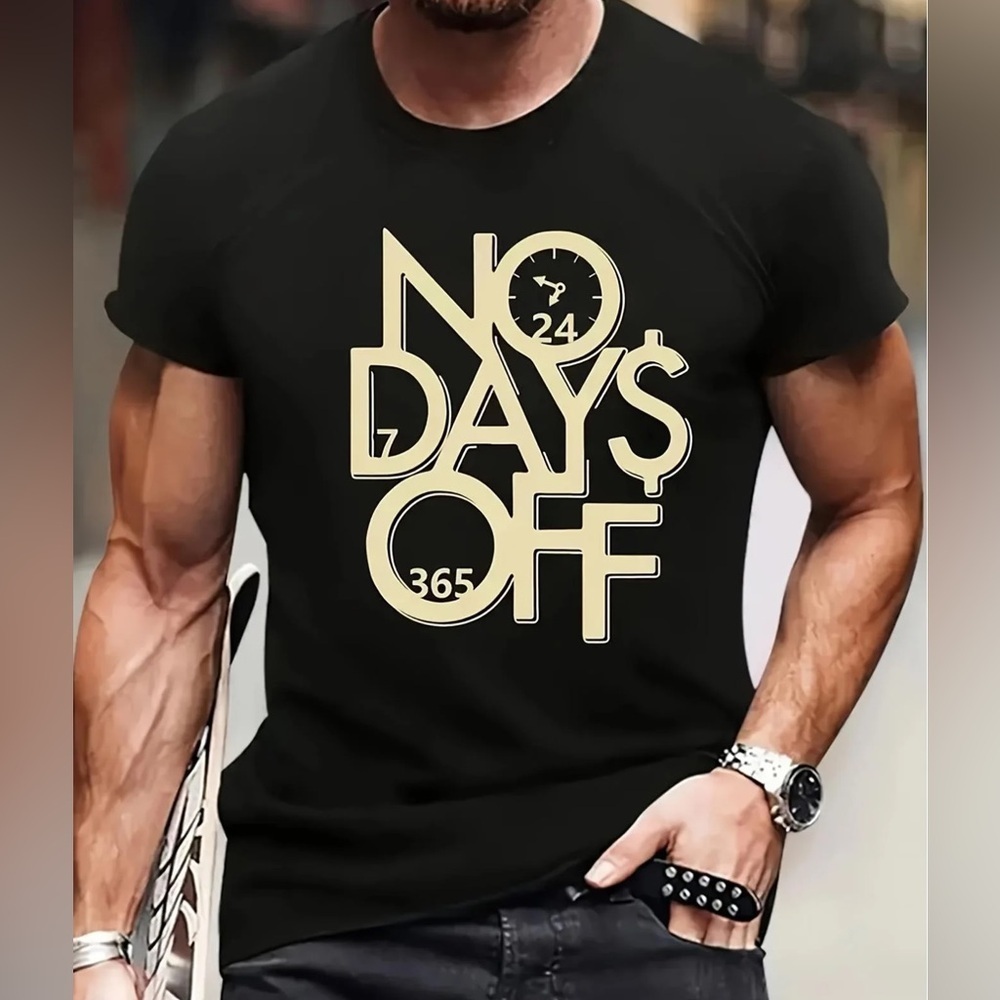 SHEIN Men’s Black Tee with Bold Cream Design, Size XXL